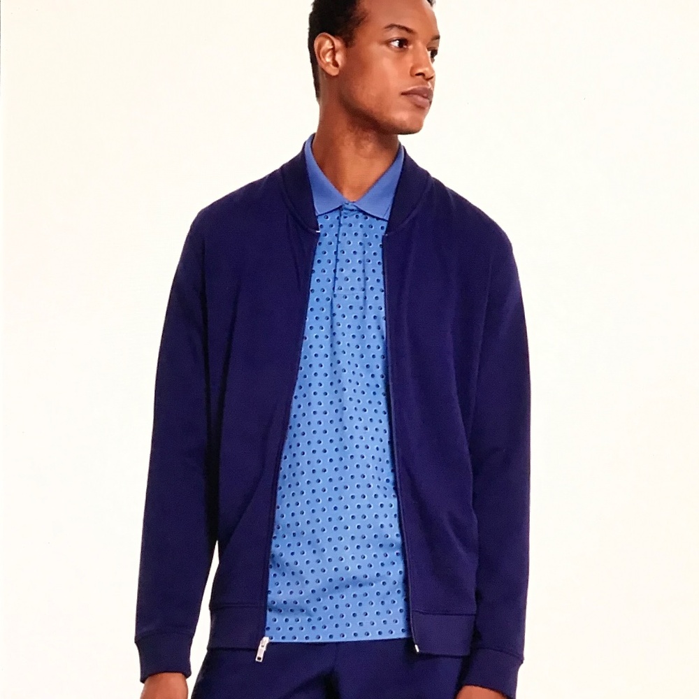 ALFANI Bomber Jacket Blue Cotton Blend Pique’ Men’s Size Medium NWT